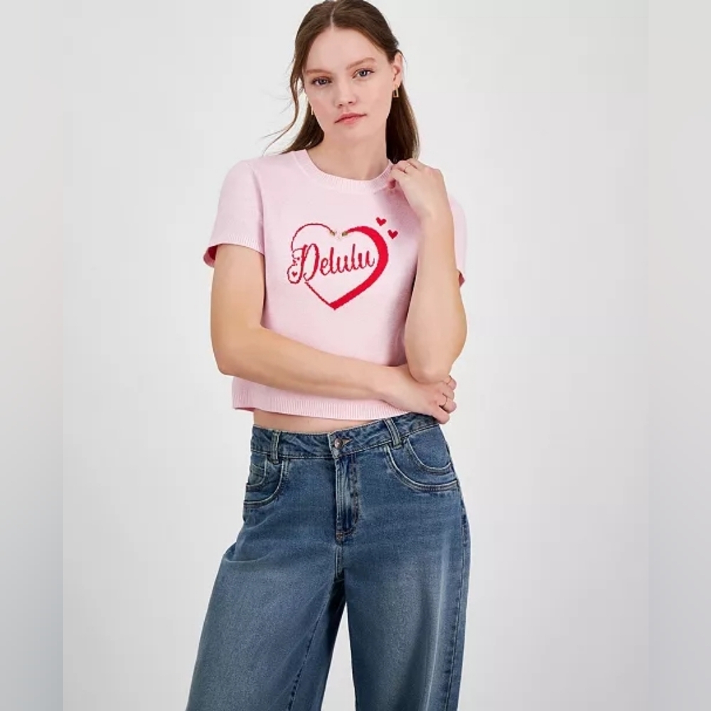 Madden Girl Juniors Delulu Short Sleeve Sweater Valentine's